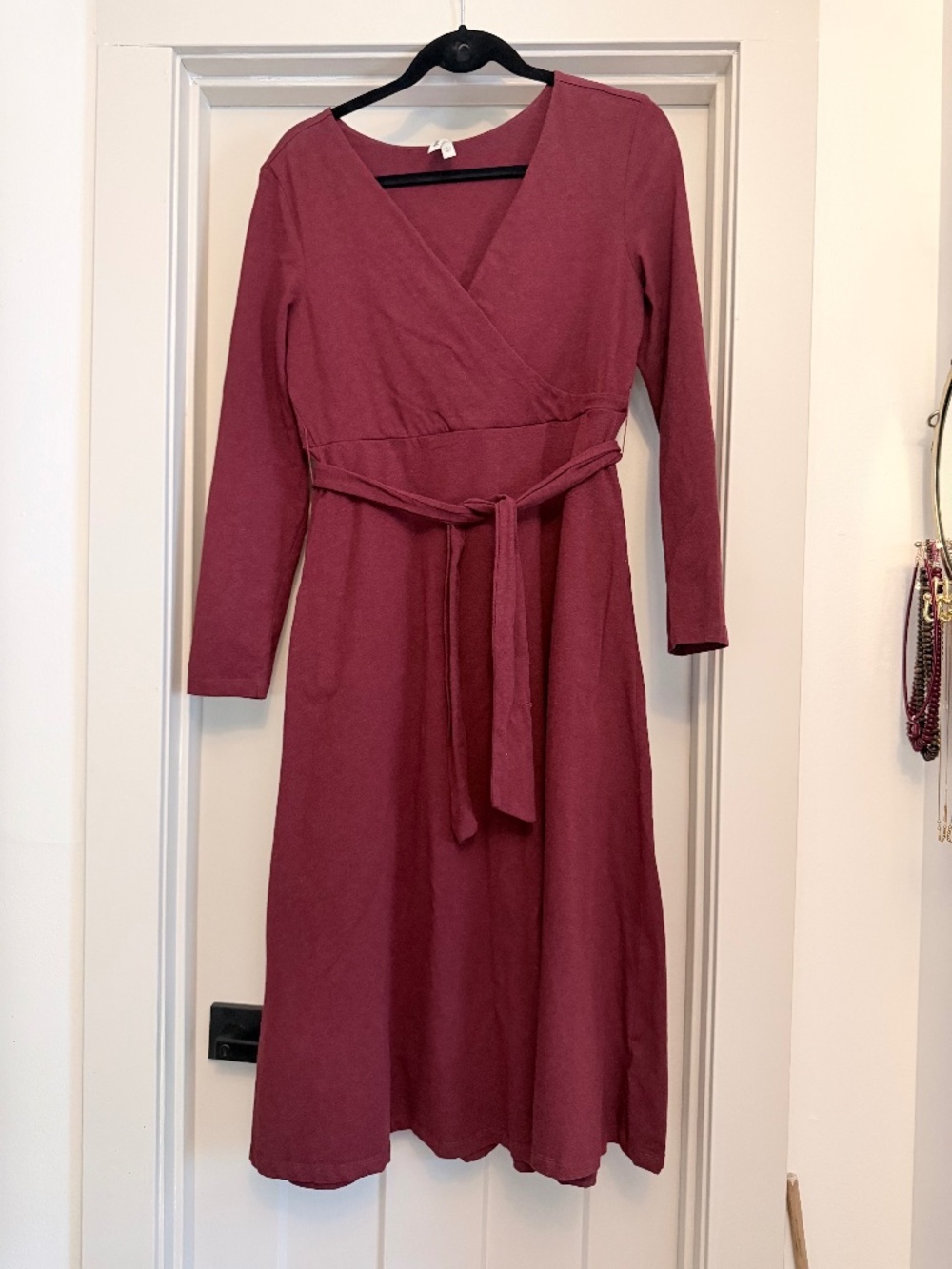 Pact - Organic Fit & Flare Wrap Dress - Garnet - Size Large